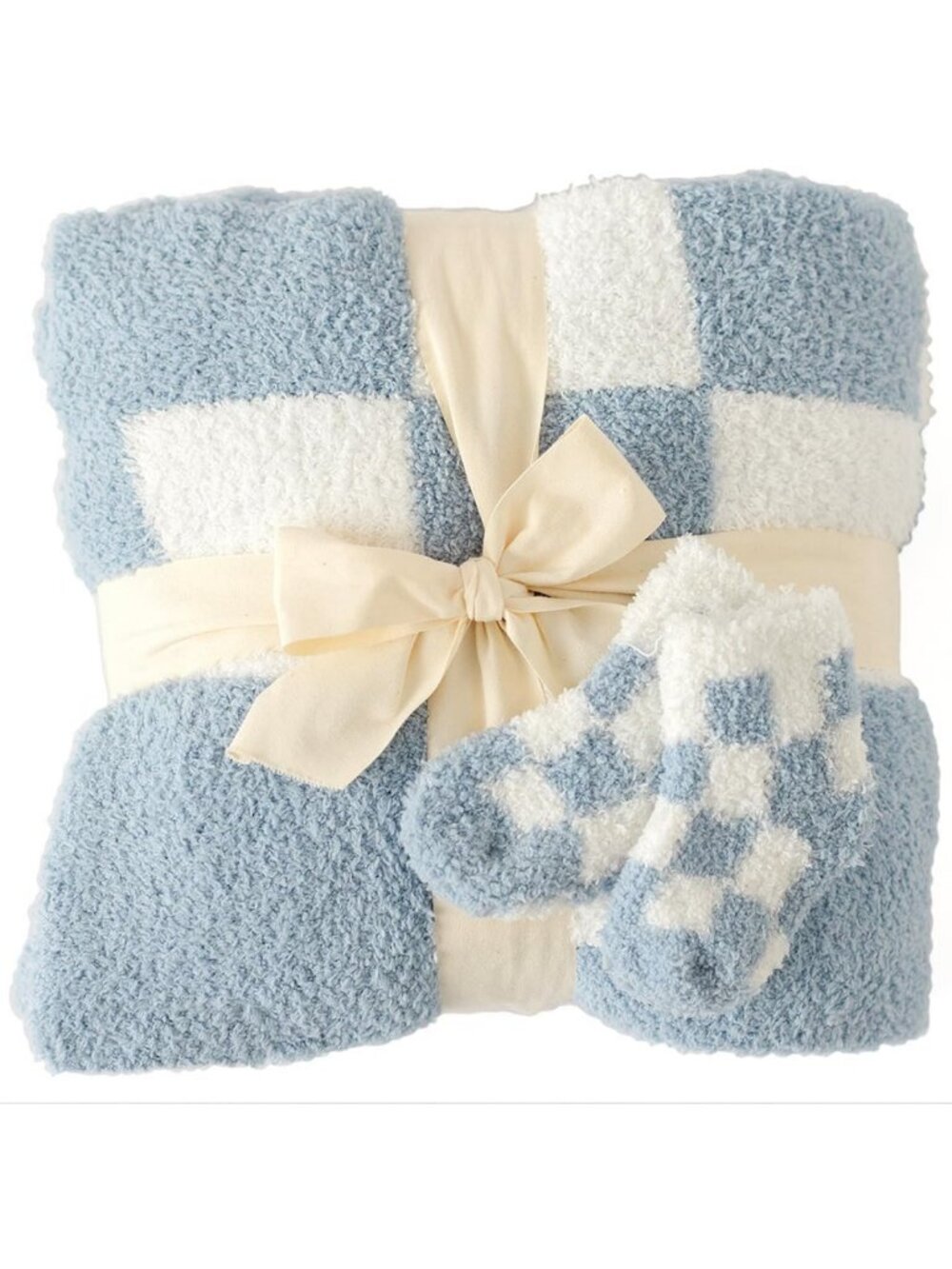 Cozy Checkered Baby Blanket & Socks Set | Ultra-Soft Plush Newborn Gift | 30x40